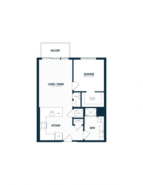 Floor plan for 1 bed, 1 bath, 720 sqft